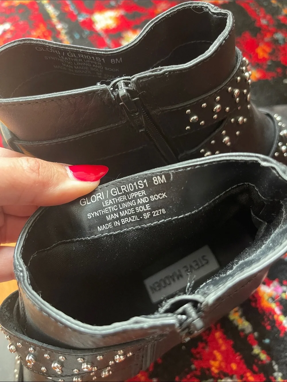 Steve Madden Black Leather Studded Buckle Ankle Booties Size 8